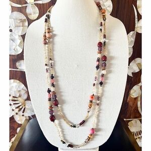 Custom Handmade Unusual Multi-Stone 73-inch Fun Necklace ,Pinks, Browns, White